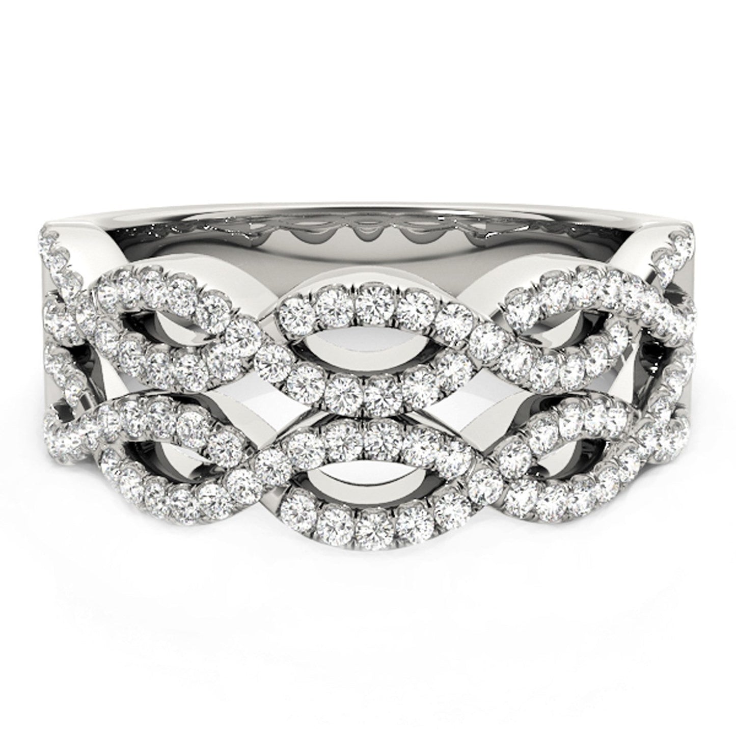 Anillo de ondas entrelazadas dobles con diamantes, en oro blanco de 14k (0,62 quilates en total)