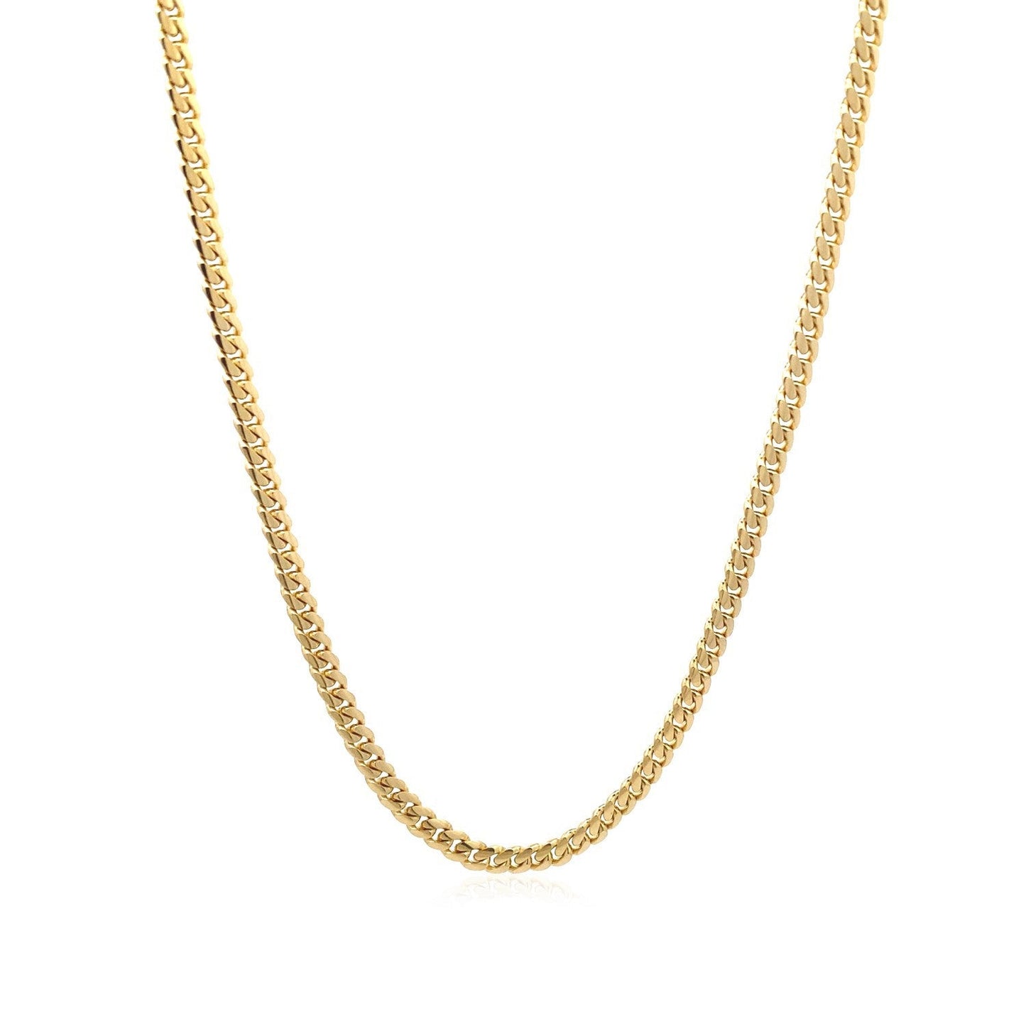Cadena cubana clásica maciza de Miami de oro amarillo de 14k y 3,2 mm