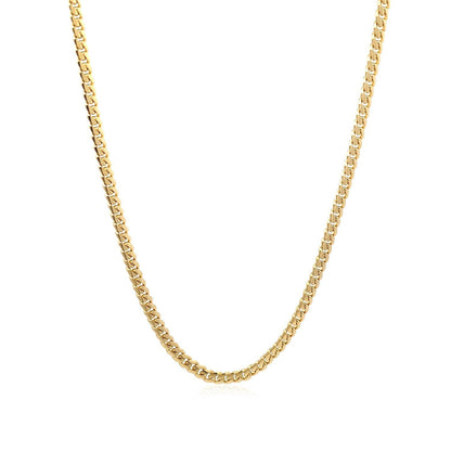 Cadena cubana clásica maciza de Miami de oro amarillo de 14k y 3,2 mm