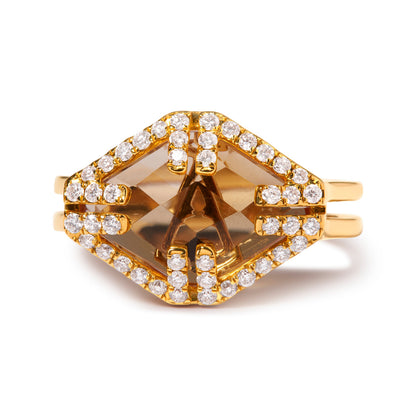 Anillo de cóctel de oro amarillo de 14 quilates con citrino amarillo talla marquesa y halo de diamante de 1/3 quilates (color G-H, claridad SI1-SI2) - Talla 7