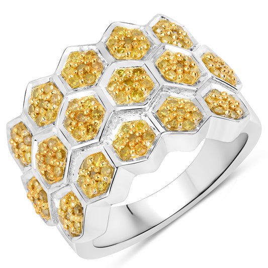 Anillo de plata de ley .925 con diamante amarillo genuino de 0,75 quilates