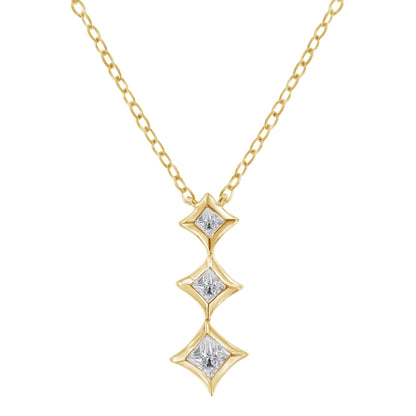 Collar con Colgante de Oro Blanco de 10K, 1/5 Cttw, con 3 Piedras de Diamantes Corte Princesa, 18" (Color H-I, Claridad SI2-I1)