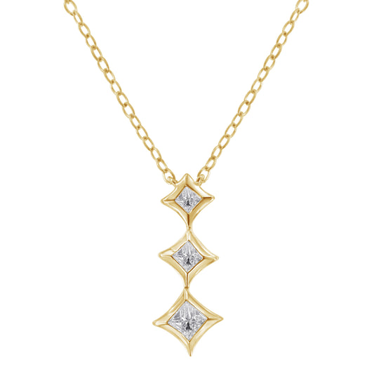 Collar con Colgante de Oro Blanco de 10K, 1/5 Cttw, con 3 Piedras de Diamantes Corte Princesa, 18" (Color H-I, Claridad SI2-I1)