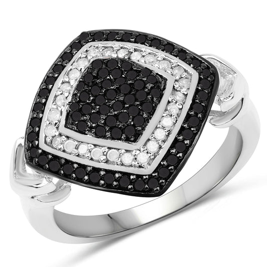 Anillo de plata de ley .925 con diamante blanco y diamante negro auténticos de 0,56 quilates