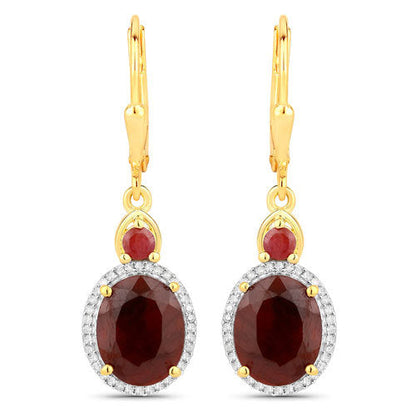 Aretes de plata de ley .925 con rubíes teñidos de 6,98 quilates y diamantes blancos