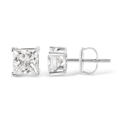 Pendientes de solitario con diamantes de talla princesa de 14 quilates de oro blanco y 1 1/2 quilates de peso total con claridad mejorada (color I-J, claridad I1-I2)