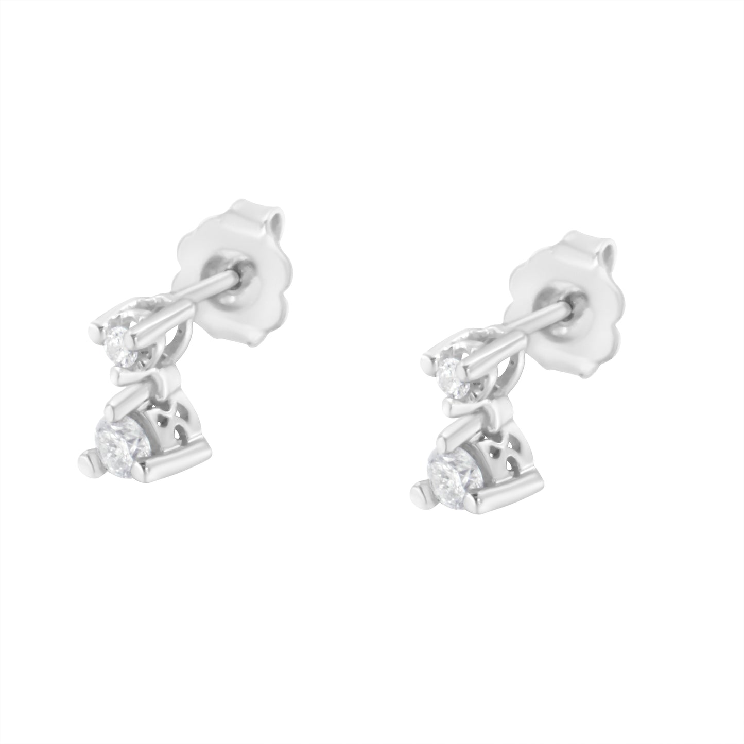 Pendientes con colgante doble de diamantes de oro blanco de 14 quilates y 1/4 TCW (color H-I, claridad SI1-SI2)