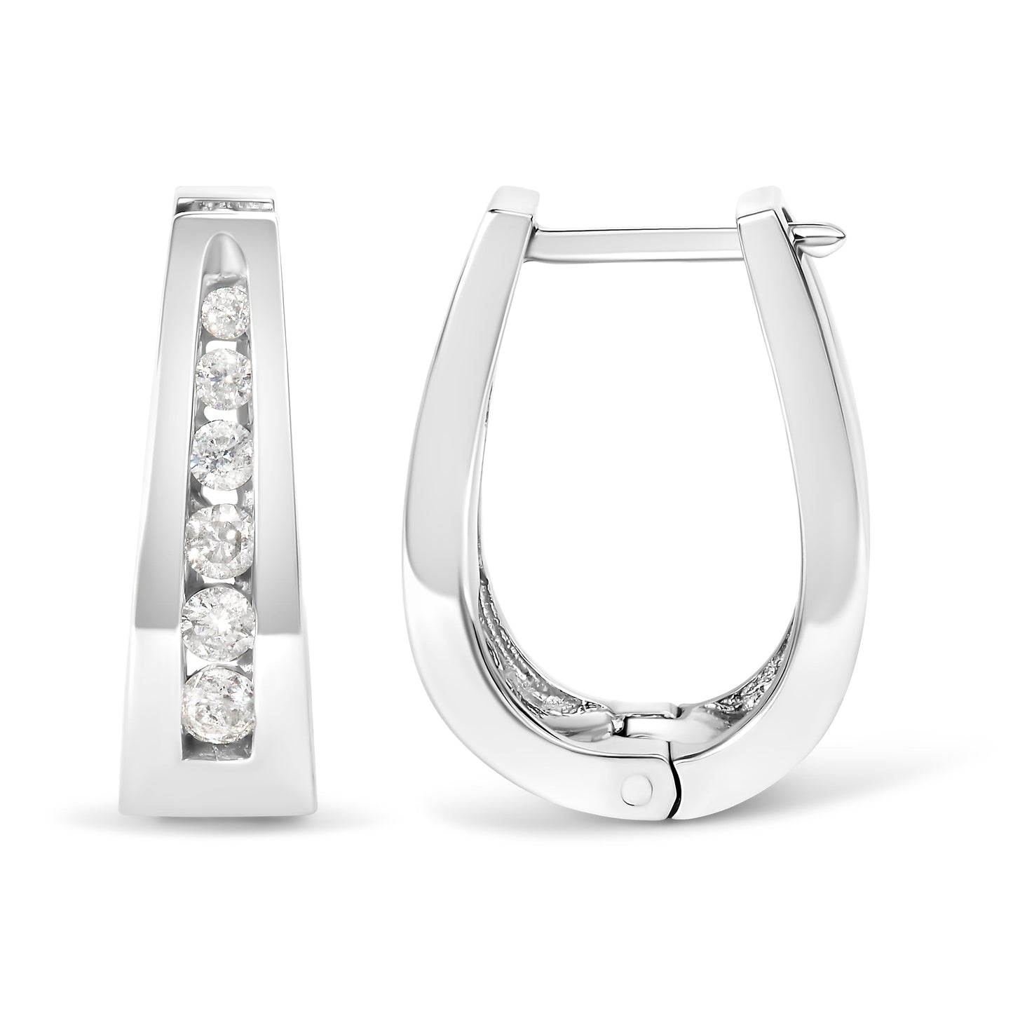 Pendientes de aro de oro blanco de 14k con diamantes de talla redonda brillante engastados en carril de 1/4 Cttw (color I-J, claridad I2-I3)