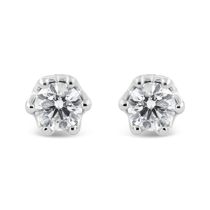 Pendientes de oro blanco de 14 quilates con diseño de corona y diamante redondo de 1/2 quilate (color I-J, claridad I1-I2)