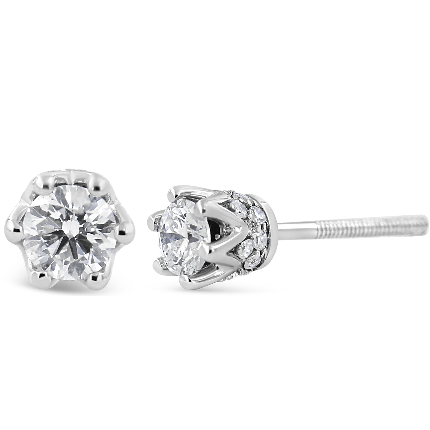 Pendientes de oro blanco de 14 quilates con diseño de corona y diamante redondo de 1/2 quilate (color I-J, claridad I1-I2)