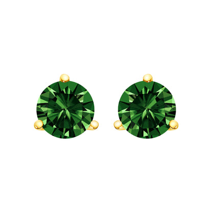 Pendientes solitario de laboratorio con diamante verde de 1,0 quilates (peso total) con engaste Martini de 3 puntas en oro blanco de 14K
