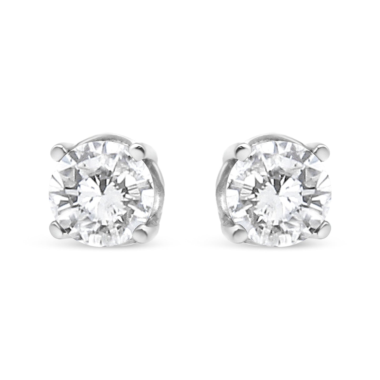 Pendientes clásicos de tuerca de oro blanco de 14K con diamante cultivado de 3/4 Cttw y 4 puntas (color F-G, claridad VS2-SI1)