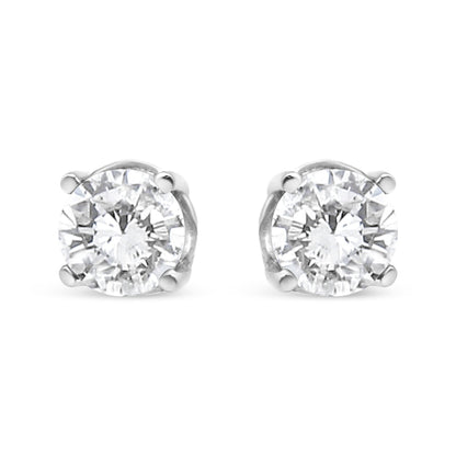 Pendientes clásicos de tuerca de oro blanco de 14K con diamante cultivado de 3/4 Cttw y 4 puntas (color F-G, claridad VS2-SI1)