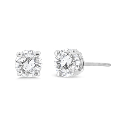 Pendientes clásicos de tuerca de oro blanco de 14K con diamante cultivado de 3/4 Cttw y 4 puntas (color F-G, claridad VS2-SI1)