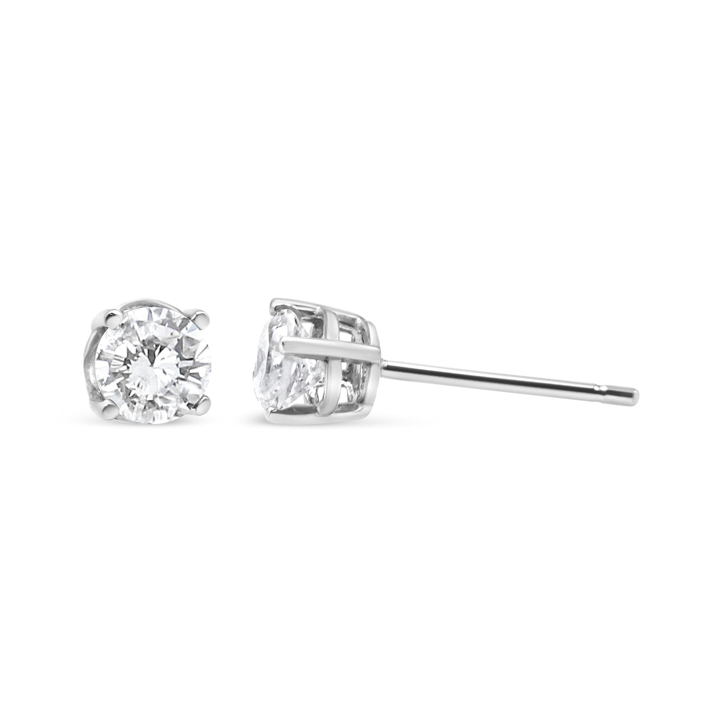 Pendientes clásicos de tuerca de oro blanco de 14K con diamante cultivado de 3/4 Cttw y 4 puntas (color F-G, claridad VS2-SI1)