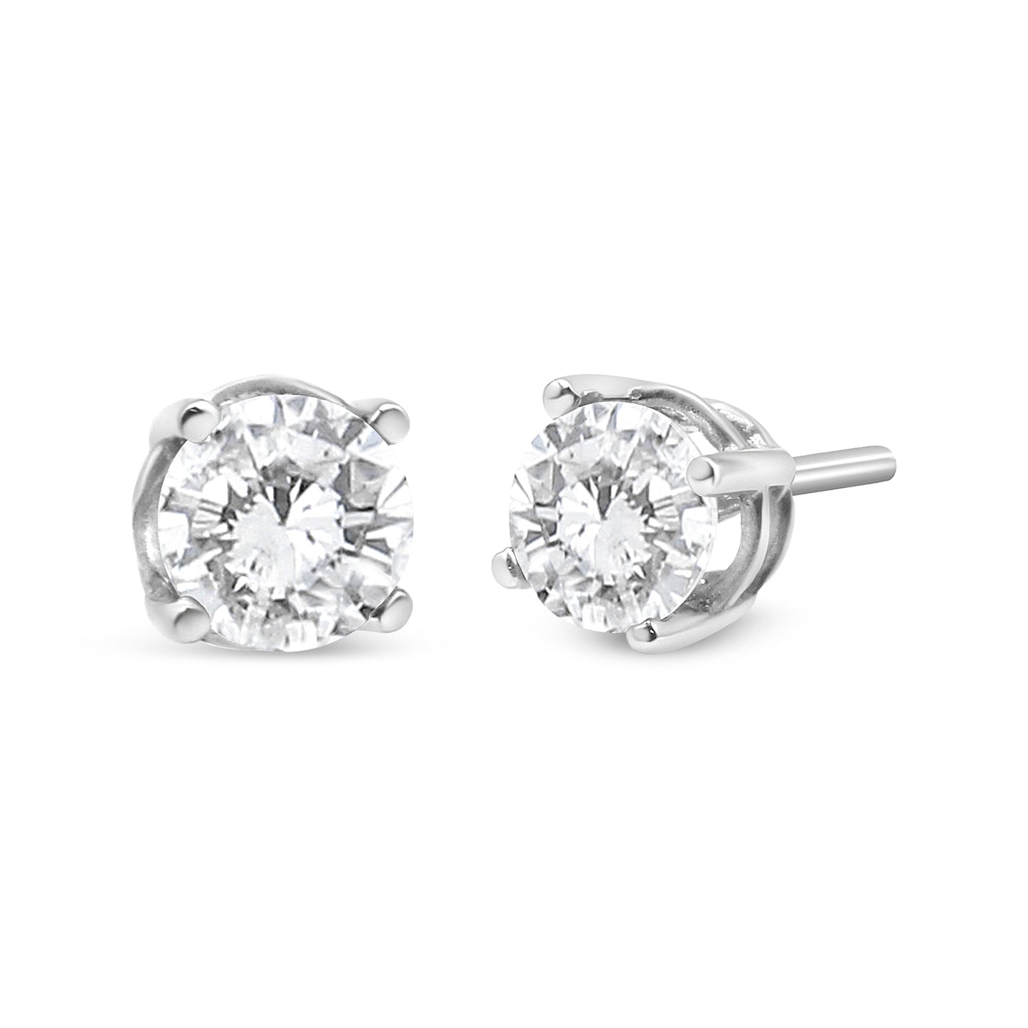 Pendientes clásicos de tuerca de oro blanco de 14K con diamante cultivado de 3/4 Cttw y 4 puntas (color F-G, claridad VS2-SI1)