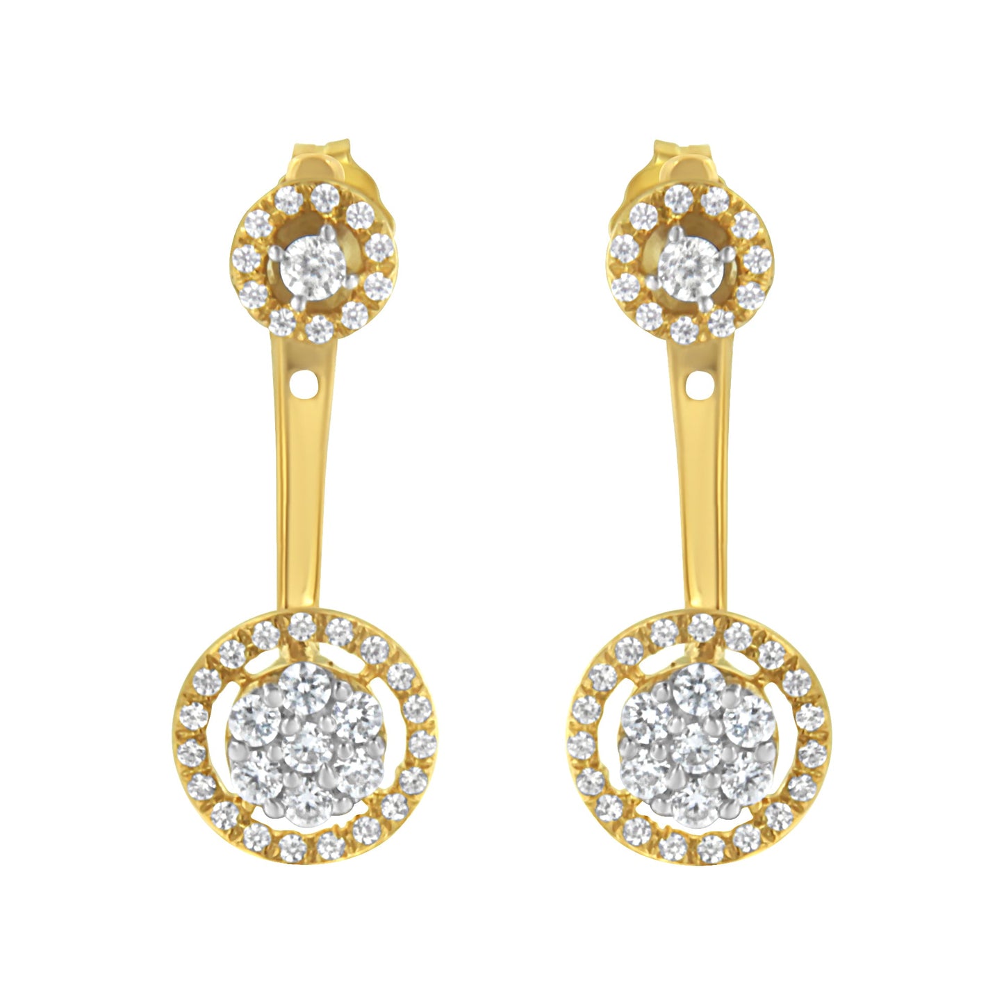 Pendientes de oro amarillo de 14 quilates laminado sobre plata de ley .925 con diamantes de 5/8 quilates totales, diseño de tachuela y colgante removibles (color I-J, pureza I2-I3)