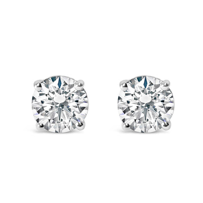 Pendientes de tuerca clásicos de oro blanco de 14 quilates, con 2.00 quilates de diamantes redondos de talla brillante cultivados en laboratorio, con 4 garras y cierre de rosca (color F-G, claridad VVS2-VS1)