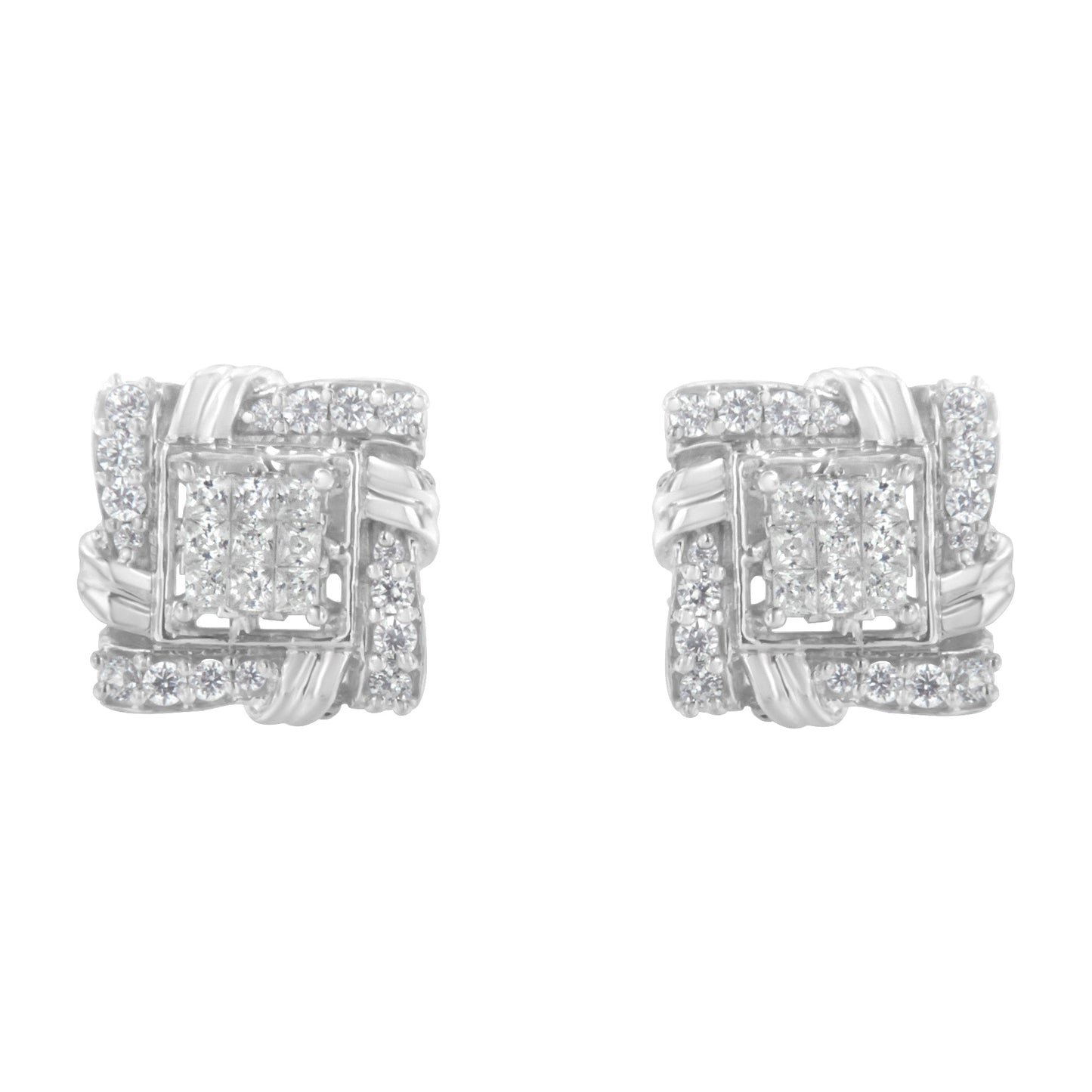 Aretes de diamante de talla redonda de 1/2 quilate en plata esterlina .925 (color I-J, claridad I1-I2)