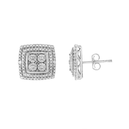 Pendientes de plata de ley bañados en oro amarillo, blanco y rosa de 10K con acentos de diamantes (Claridad I-J, Color I3)