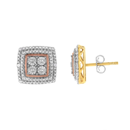 Pendientes de plata de ley bañados en oro amarillo, blanco y rosa de 10K con acentos de diamantes (Claridad I-J, Color I3)
