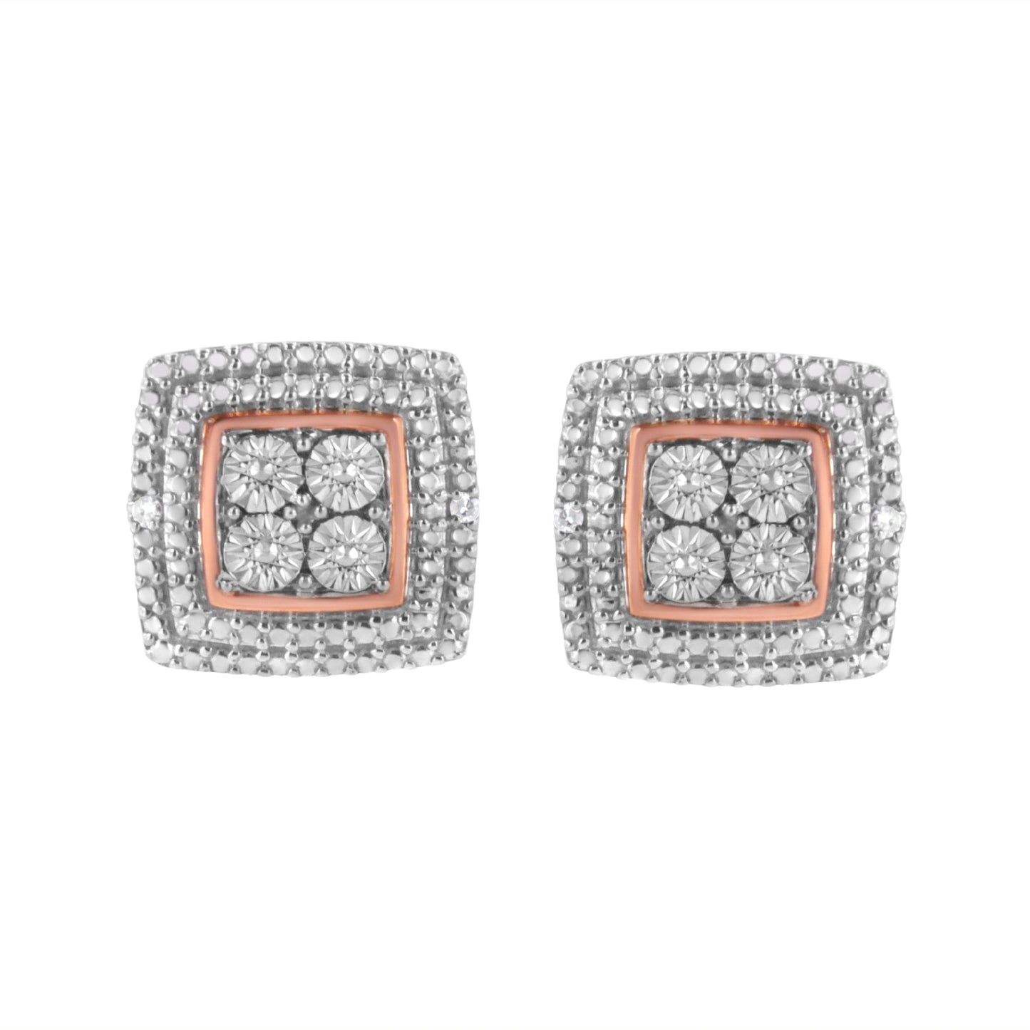 Pendientes de plata de ley bañados en oro amarillo, blanco y rosa de 10K con acentos de diamantes (Claridad I-J, Color I3)