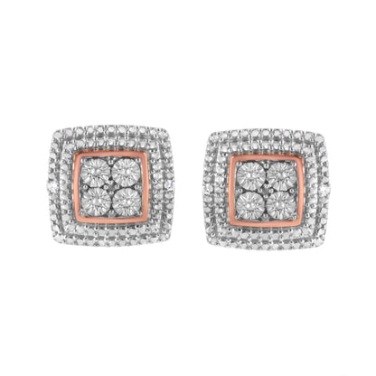 Pendientes de plata de ley bañados en oro amarillo, blanco y rosa de 10K con acentos de diamantes (Claridad I-J, Color I3)