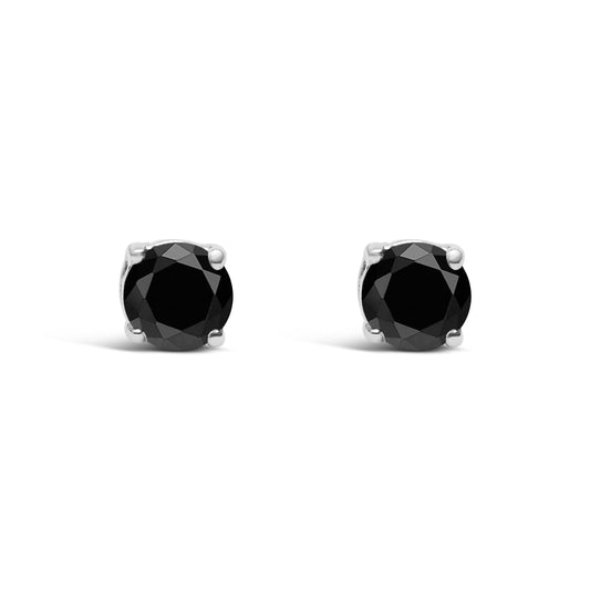 Pendientes solitario de plata de ley .925 con diamantes negros de 0,5 quilates