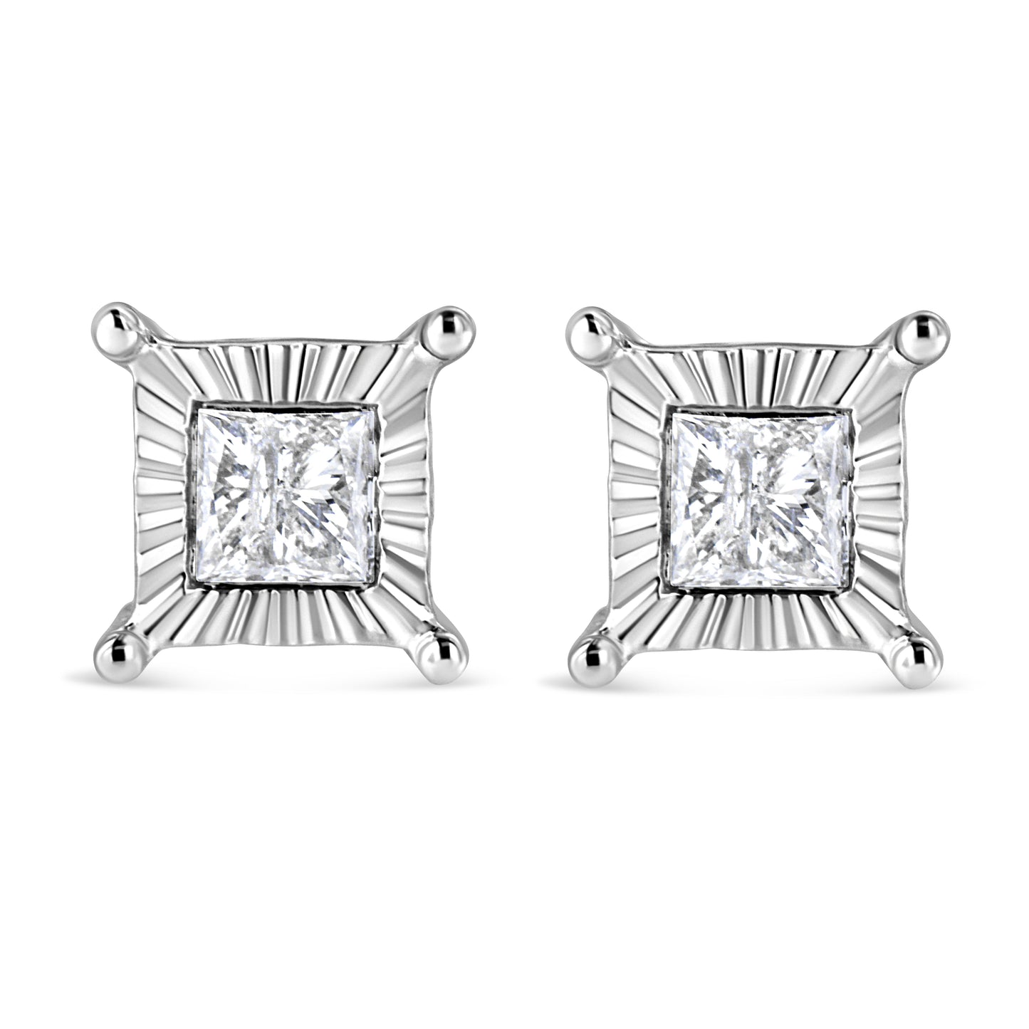 Pendientes de tuerca solitarios de plata de ley .925 con diamante de 1,0 Cttw talla princesa engaste ilusión (color H-I, claridad I2-I3)