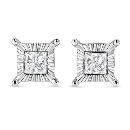 Pendientes de tuerca solitarios de plata de ley .925 con diamante de 1,0 Cttw talla princesa engaste ilusión (color H-I, claridad I2-I3)