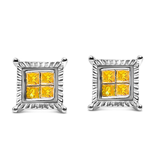 Pendientes de tuerca de plata esterlina .925 de 1/2 quilate de diamantes amarillos en corte princesa