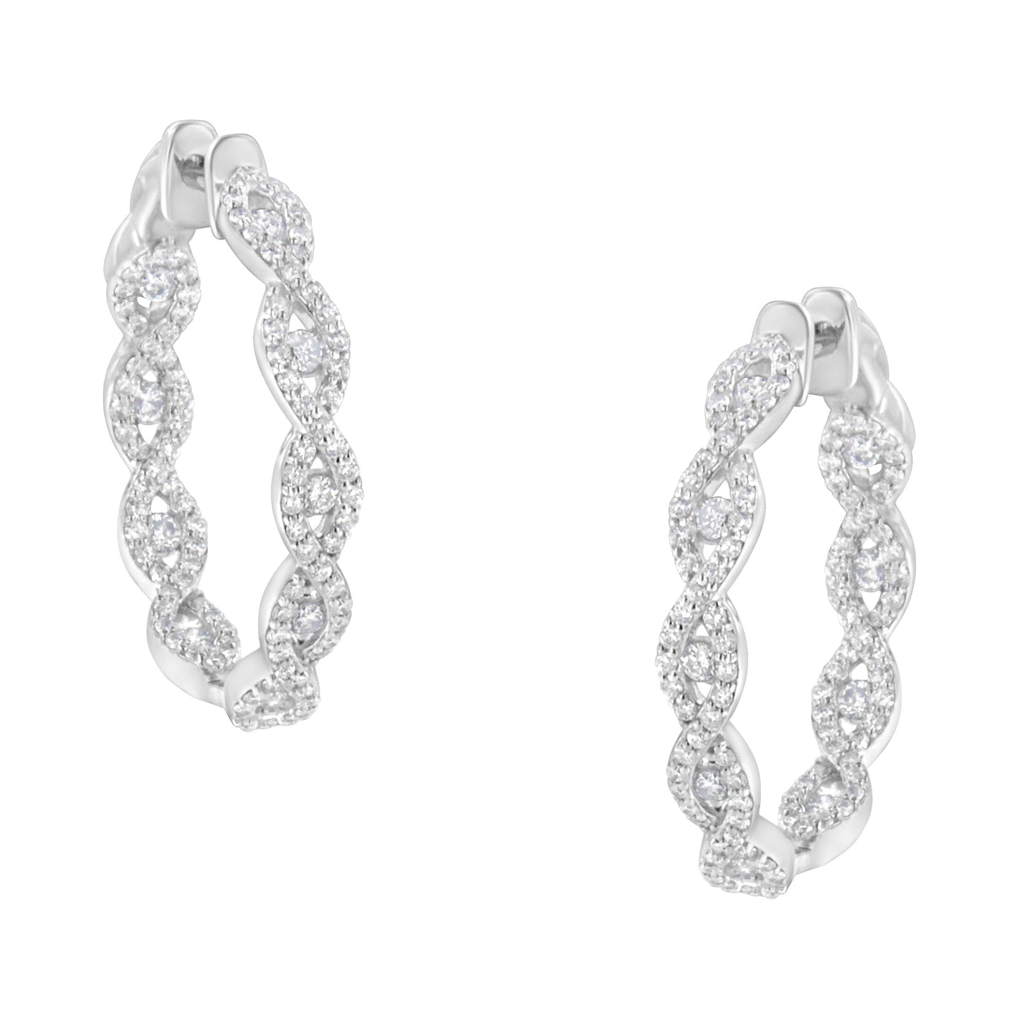 Pendientes de aro de oro blanco de 10K con diamantes (1 1/2 cttw, color H-I, claridad I1-I2)