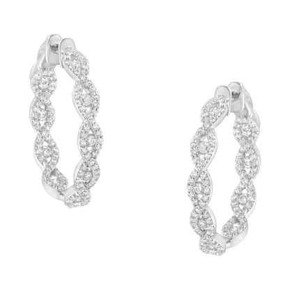 Pendientes de aro de oro blanco de 10K con diamantes (1 1/2 cttw, color H-I, claridad I1-I2)