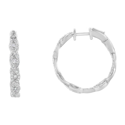 Pendientes de aro de oro blanco de 10K con diamantes (1 1/2 cttw, color H-I, claridad I1-I2)