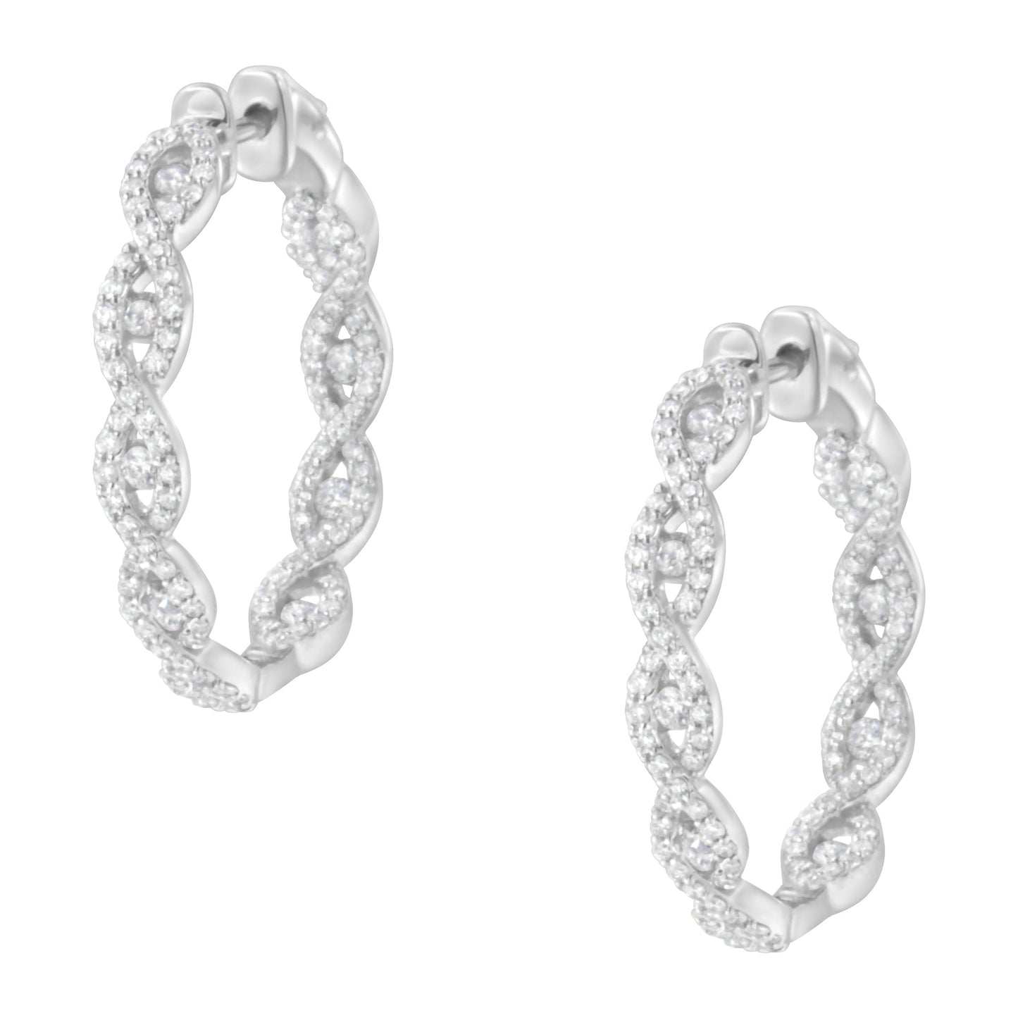 Pendientes de aro de oro blanco de 10K con diamantes (1 1/2 cttw, color H-I, claridad I1-I2)