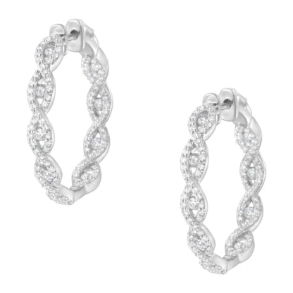 Pendientes de aro de oro blanco de 10K con diamantes (1 1/2 cttw, color H-I, claridad I1-I2)