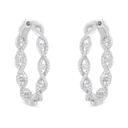 Pendientes de aro de oro blanco de 10K con diamantes (1 1/2 cttw, color H-I, claridad I1-I2)