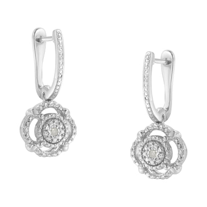 Aretes colgantes de plata de ley .925 con acento de diamante engastado milagrosamente (color I-J, claridad I3)
