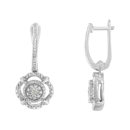 Aretes colgantes de plata de ley .925 con acento de diamante engastado milagrosamente (color I-J, claridad I3)