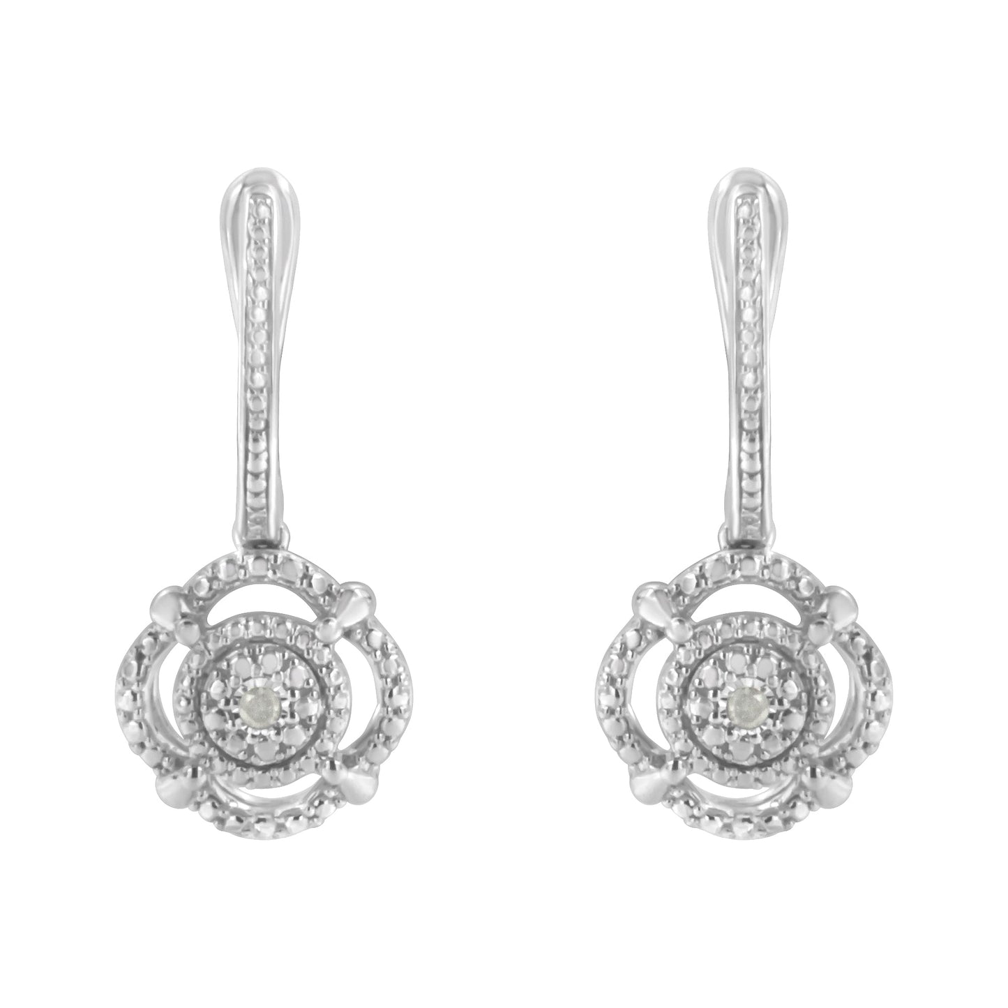 Aretes colgantes de plata de ley .925 con acento de diamante engastado milagrosamente (color I-J, claridad I3)
