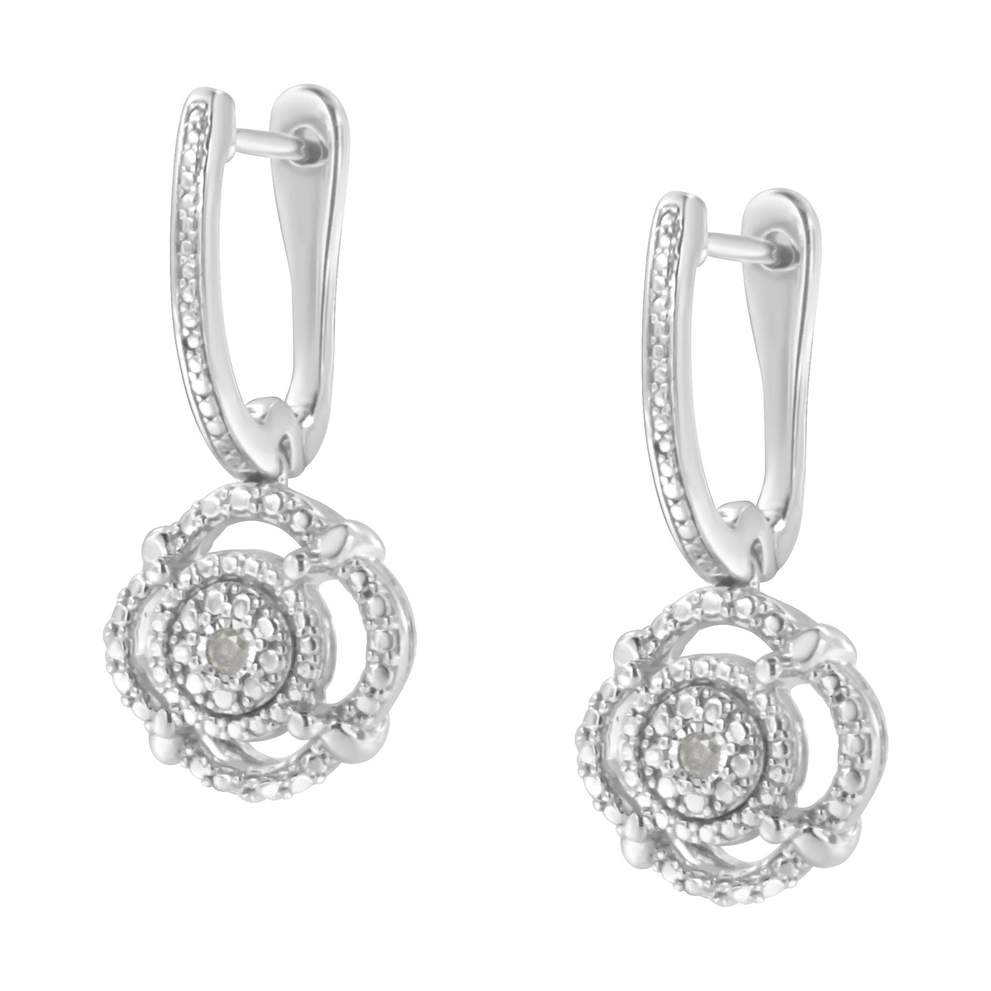 Aretes colgantes de plata de ley .925 con acento de diamante engastado milagrosamente (color I-J, claridad I3)