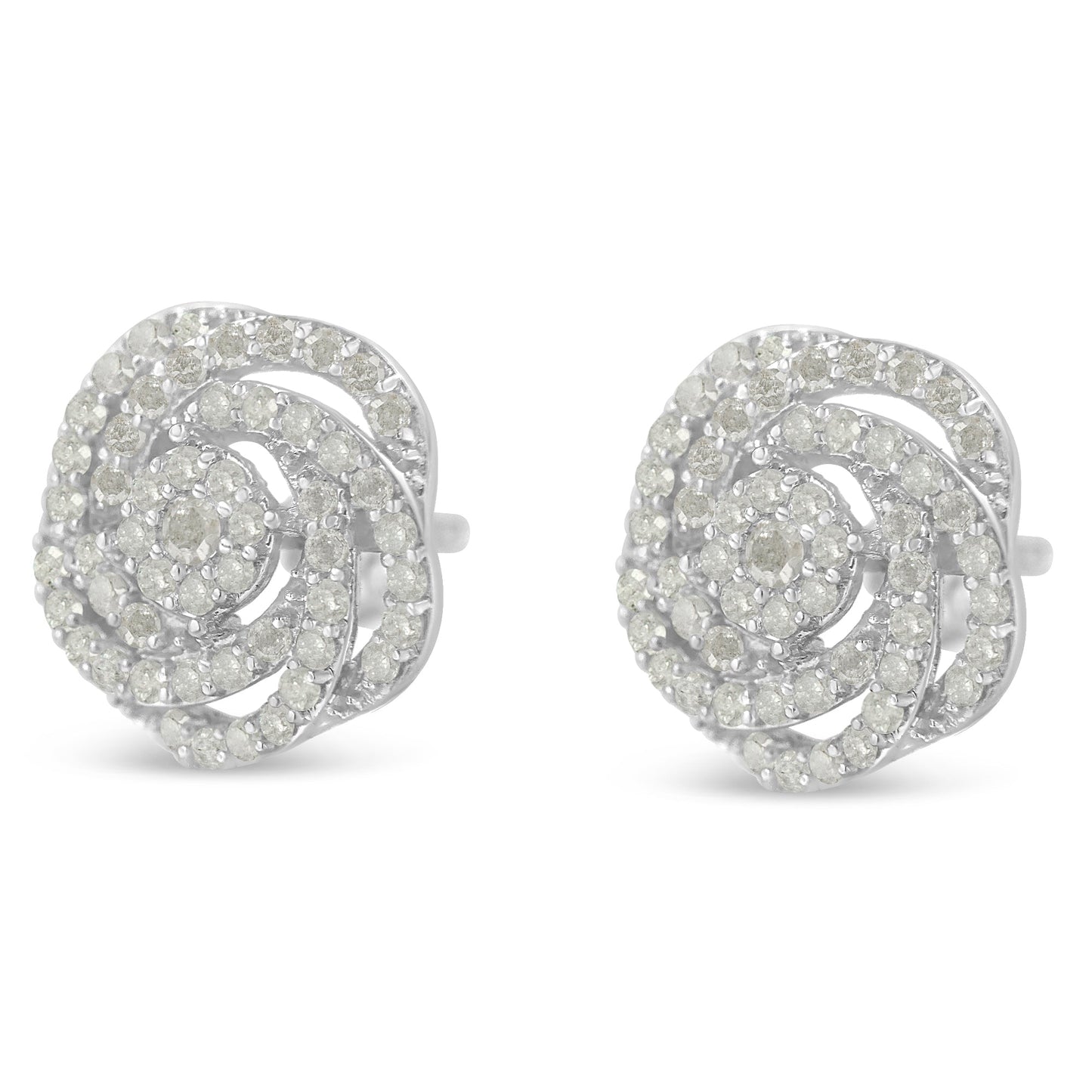 Pendientes de racimo floral de oro blanco de 10 quilates con diamantes de talla roseta (1 quilate en total, color I-J, claridad I2-I3)