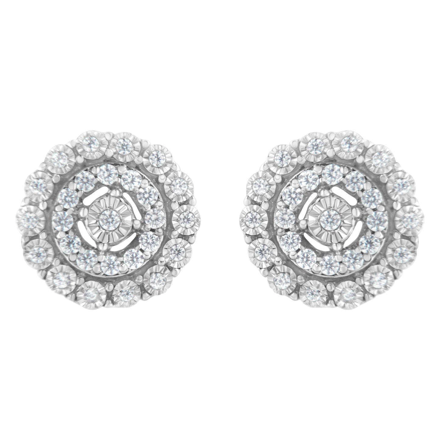 Pendientes de oro blanco de 10 quilates con doble halo de diamantes redondos talla brillante de 0,50 quilates en total (claridad I-J, color I2-I3)