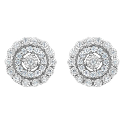Pendientes de oro blanco de 10 quilates con doble halo de diamantes redondos talla brillante de 0,50 quilates en total (claridad I-J, color I2-I3)