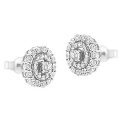 Pendientes de oro blanco de 10 quilates con doble halo de diamantes redondos talla brillante de 0,50 quilates en total (claridad I-J, color I2-I3)
