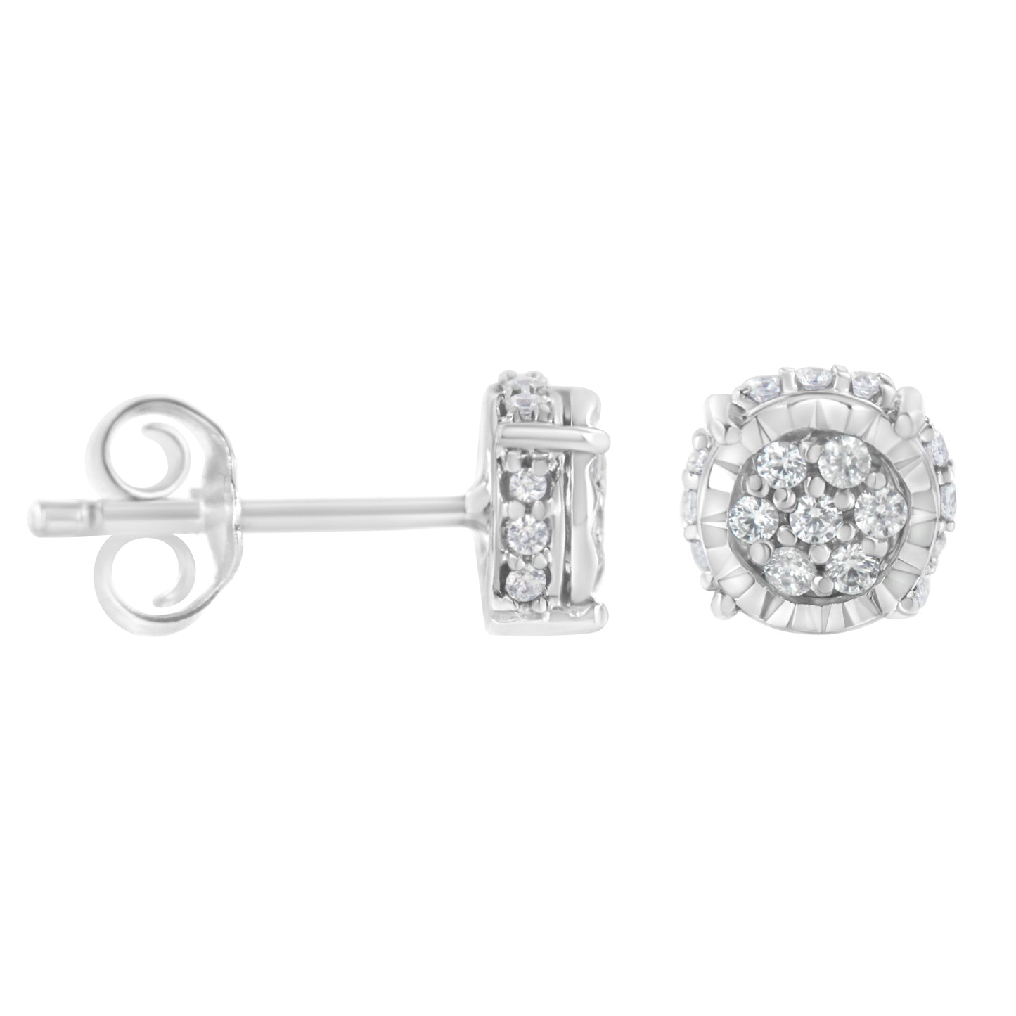 Pendientes de tuerca florales de plata de ley .925 con diamantes de talla redonda de 1/3 cttw (Claridad I-J, Color I3)