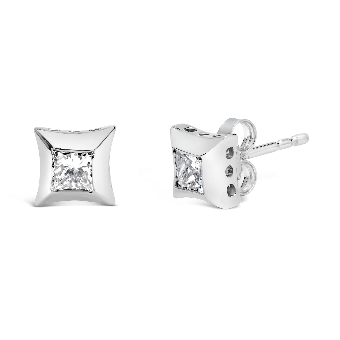 Pendientes de tuerca de oro blanco de 10K con diamantes de talla princesa de 1/2 quilate engarzados invisibles (color H-I, claridad SI2-I1)