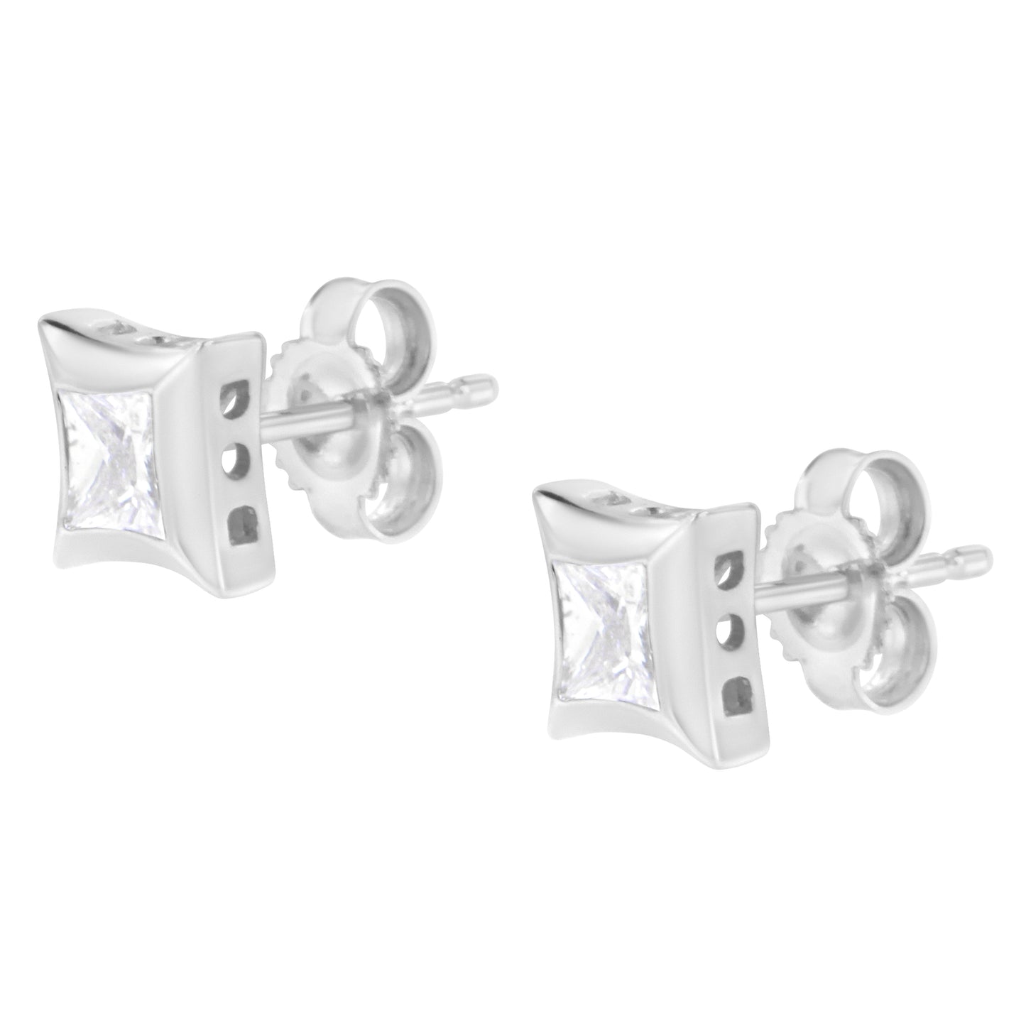 Pendientes de tuerca de oro blanco de 10K con diamantes de talla princesa de 1/2 quilate engarzados invisibles (color H-I, claridad SI2-I1)