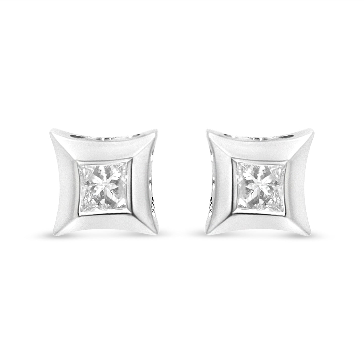 Aretes de oro blanco de 10 quilates con diamantes de talla princesa de 1/3 quilate con engaste invisible (color H-I, claridad SI2-I1)