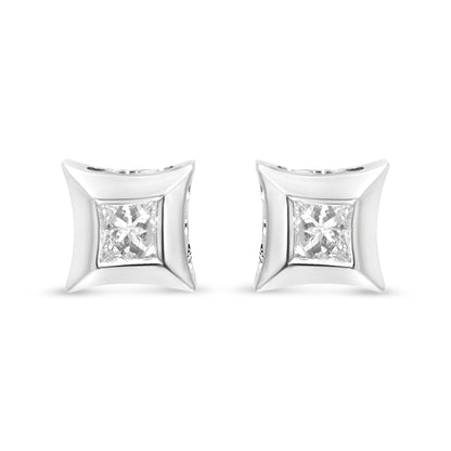 Aretes de oro blanco de 10 quilates con diamantes de talla princesa de 1/3 quilate con engaste invisible (color H-I, claridad SI2-I1)